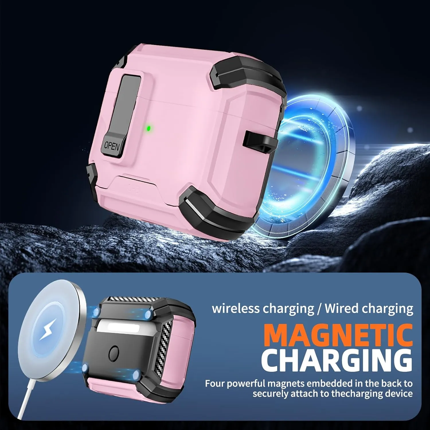 Inesore Compatible with AirPods Pro 2nd/1st Generation Case Cover with Phone Stand & Cleaning Kit,Compatible with Magsafe,Magnetic Automatic Lock for for iPod Pro Charging Case(USB-C/Lightning Cable)