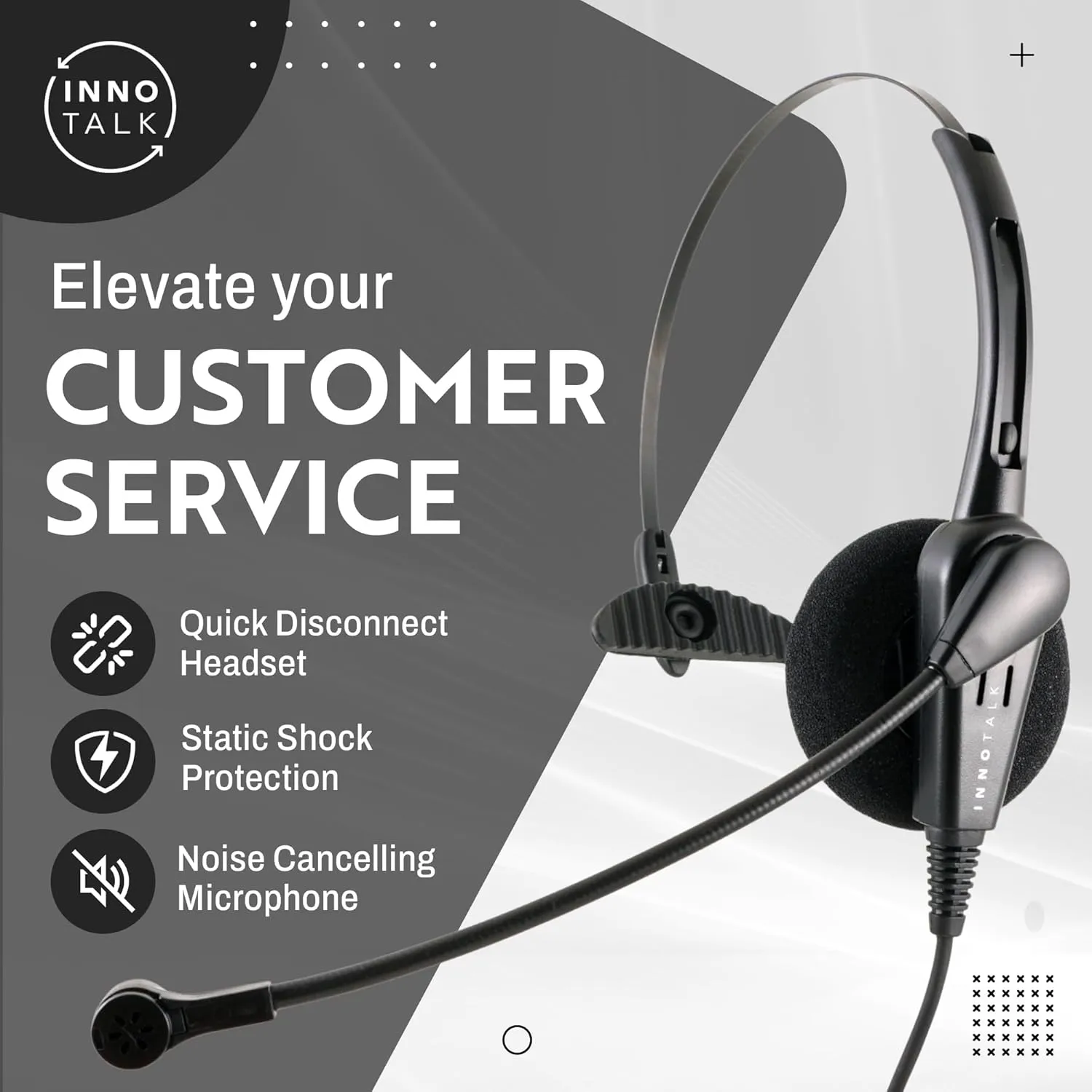 INNOTALK Classic Mono Office Phone Headset & QD Pigtail Adapter with Noise-Canceling Mic for Polycom, Mitel, and Many Models' Desk Phone