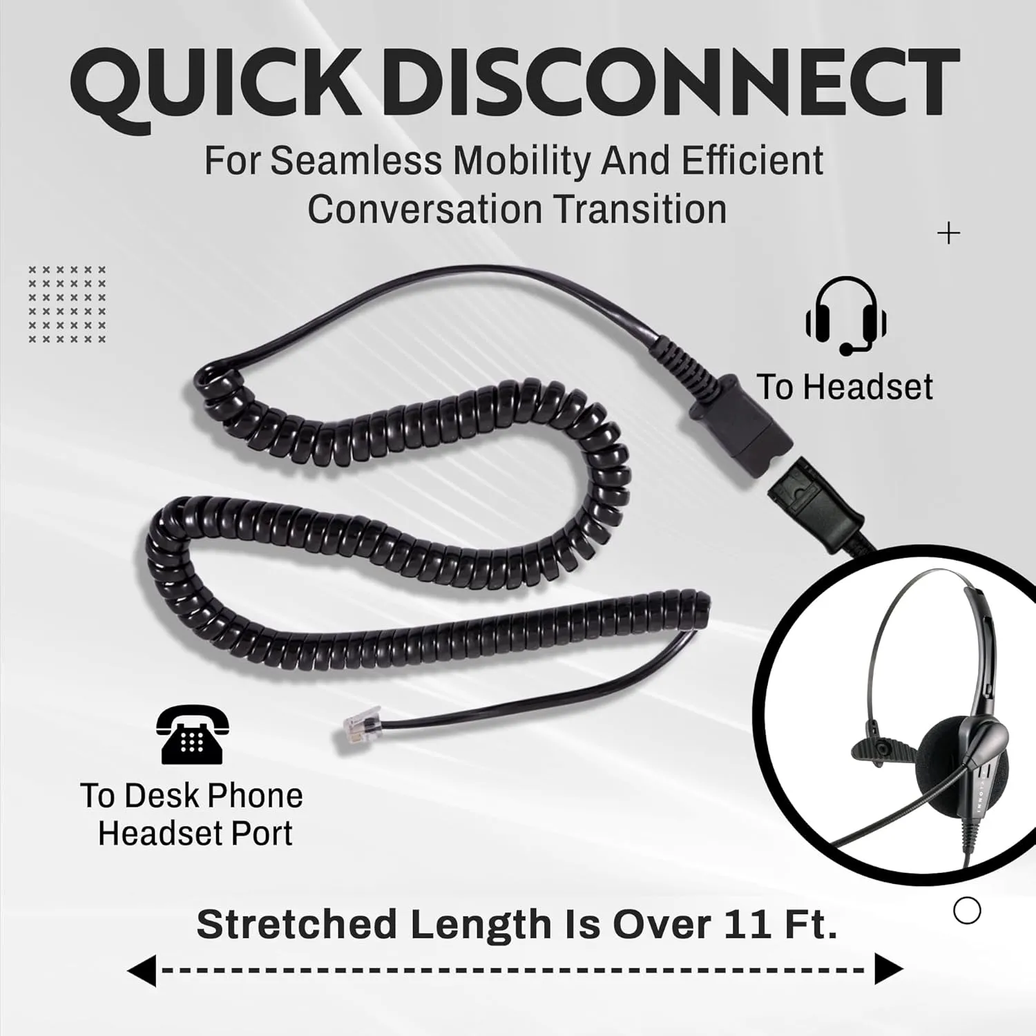 INNOTALK Classic Mono Office Phone Headset & QD Pigtail Adapter with Noise-Canceling Mic for Polycom, Mitel, and Many Models' Desk Phone