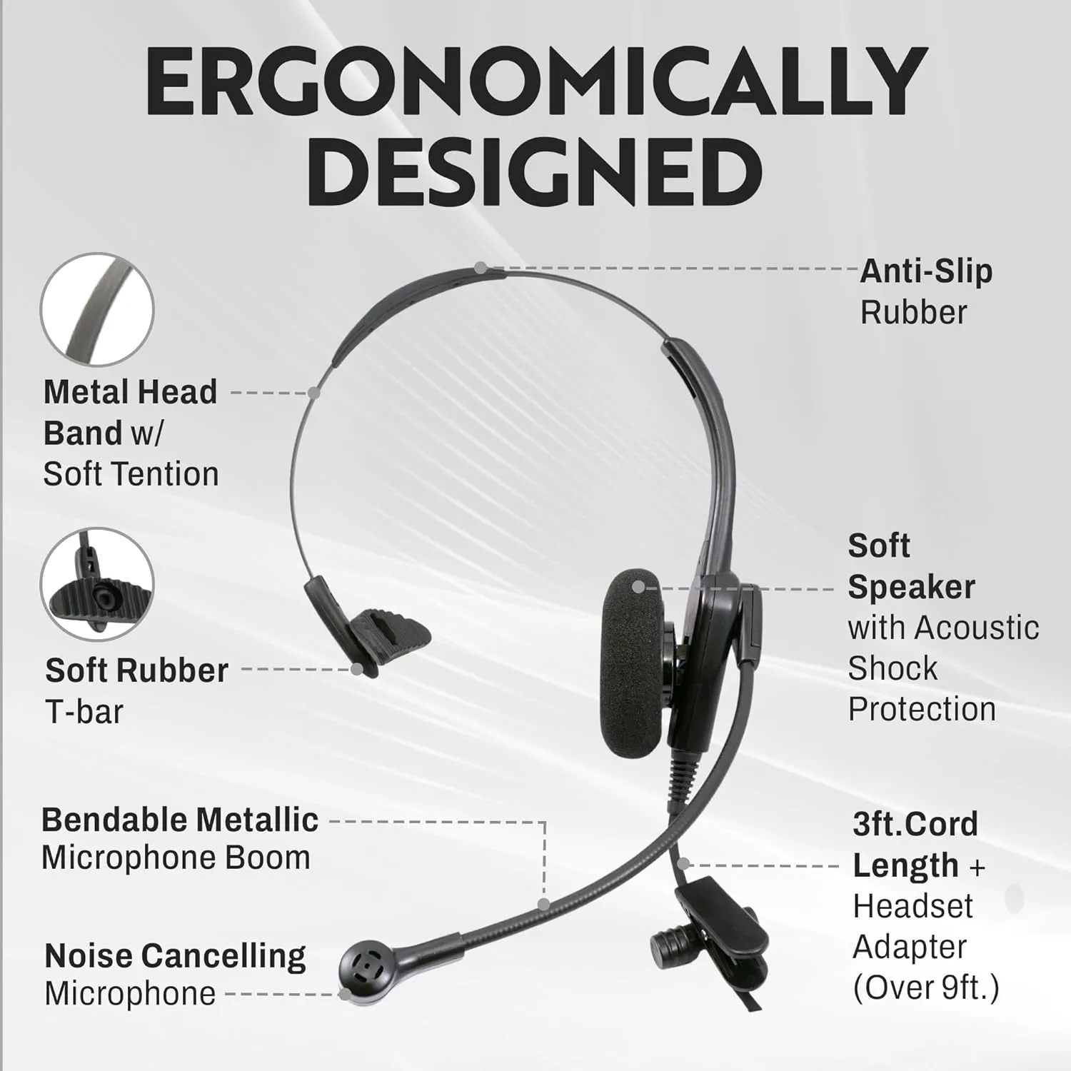 INNOTALK Classic Mono Office Phone Headset & QD Pigtail Adapter with Noise-Canceling Mic for Polycom, Mitel, and Many Models' Desk Phone