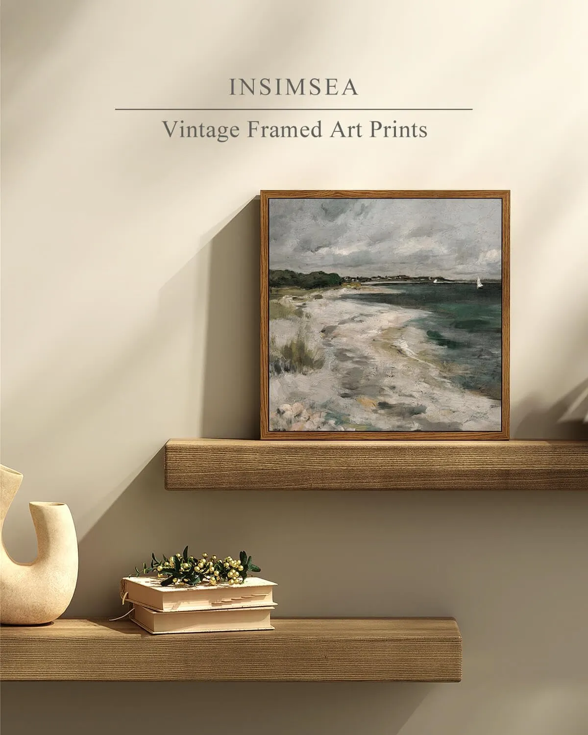 InSimSea Square Framed Canvas Wall Art, Scenery Room Decor Classical Clouds Coastal Seaside Oil Painting Home Wall Decor Artwork, Art Prints Decor for Living Room, Bedroom, Office 10"x10"