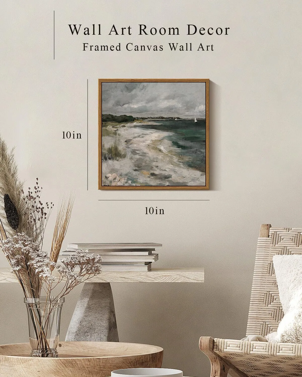 InSimSea Square Framed Canvas Wall Art, Scenery Room Decor Classical Clouds Coastal Seaside Oil Painting Home Wall Decor Artwork, Art Prints Decor for Living Room, Bedroom, Office 10"x10"