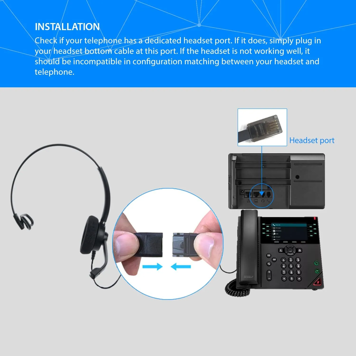 IPD IPH-160 Phone Headset with Noise Cancelling Microphone for Office and Call Center - Compatible with with All Yealink SIP,Snom, Greandsteam & LG landline Phones