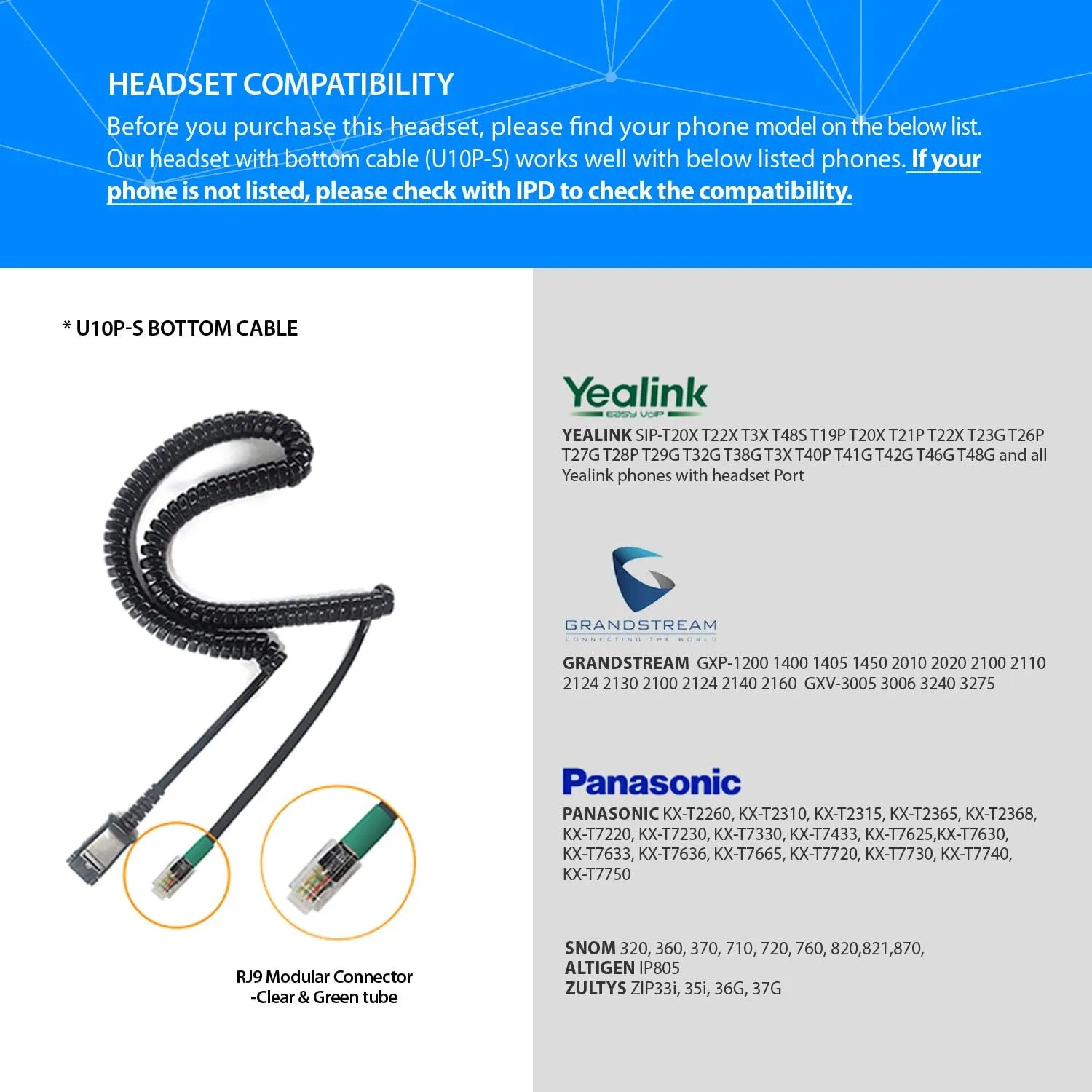 IPD IPH-160 Phone Headset with Noise Cancelling Microphone for Office and Call Center - Compatible with with All Yealink SIP,Snom, Greandsteam & LG landline Phones
