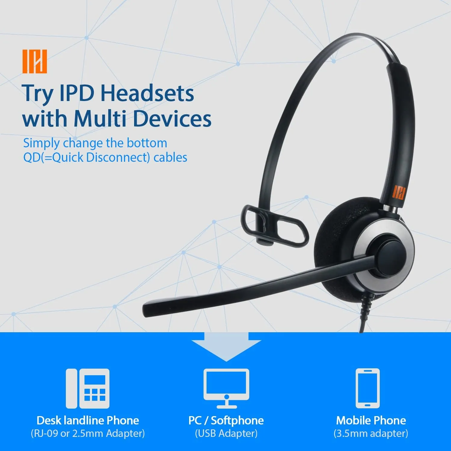 IPD IPH-160 Phone Headset with Noise Cancelling Microphone for Office and Call Center - Compatible with with All Yealink SIP,Snom, Greandsteam & LG landline Phones