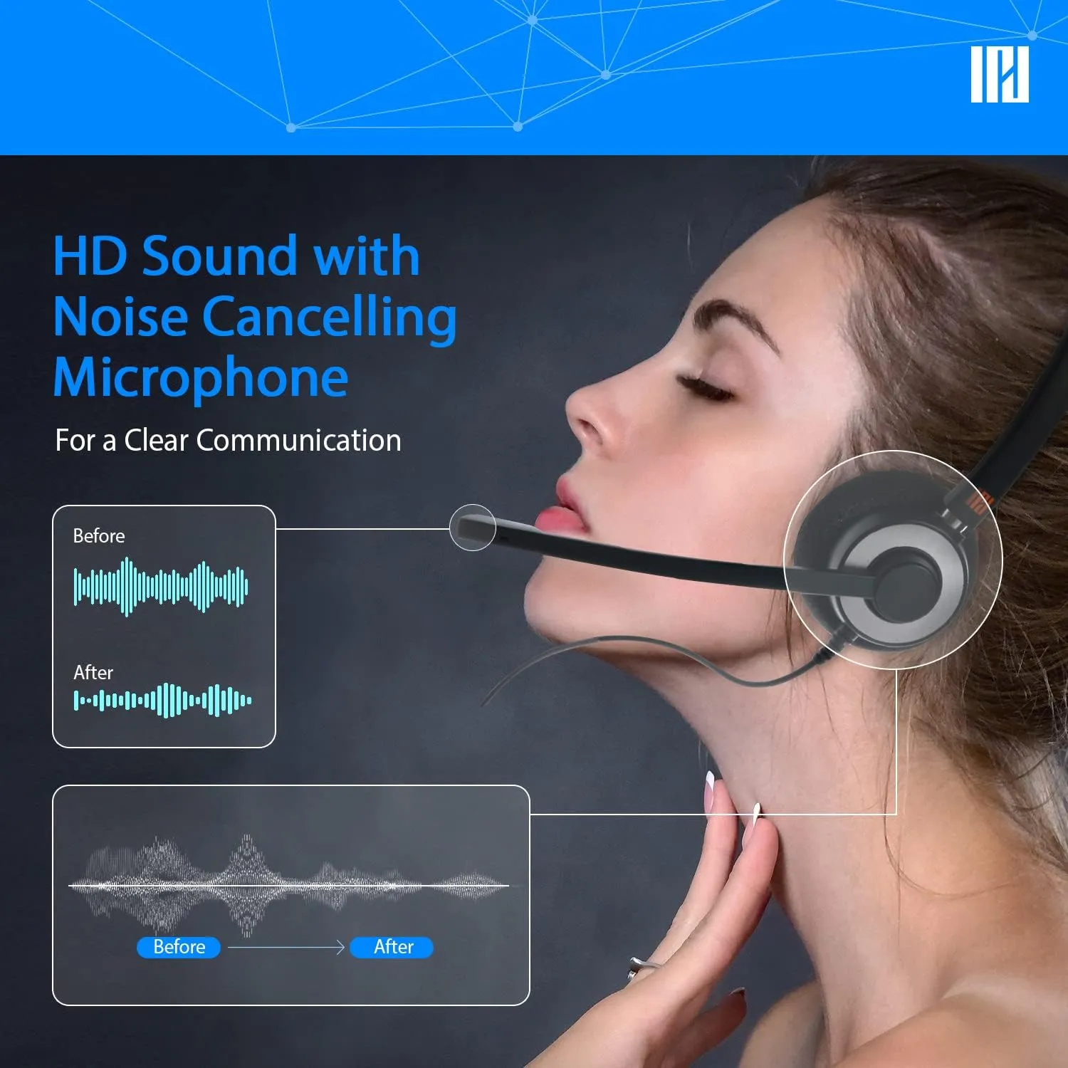IPD IPH-160 Phone Headset with Noise Cancelling Microphone for Office and Call Center - Compatible with with All Yealink SIP,Snom, Greandsteam & LG landline Phones