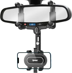 IPOW Large Rearview Mirror Phone Holder for Car 360°Rotatable and Retractable, 2023 Upgraded Four Corners Fixed Anti-Shake Multifunctional Design for Car Rearview Mirror with Button