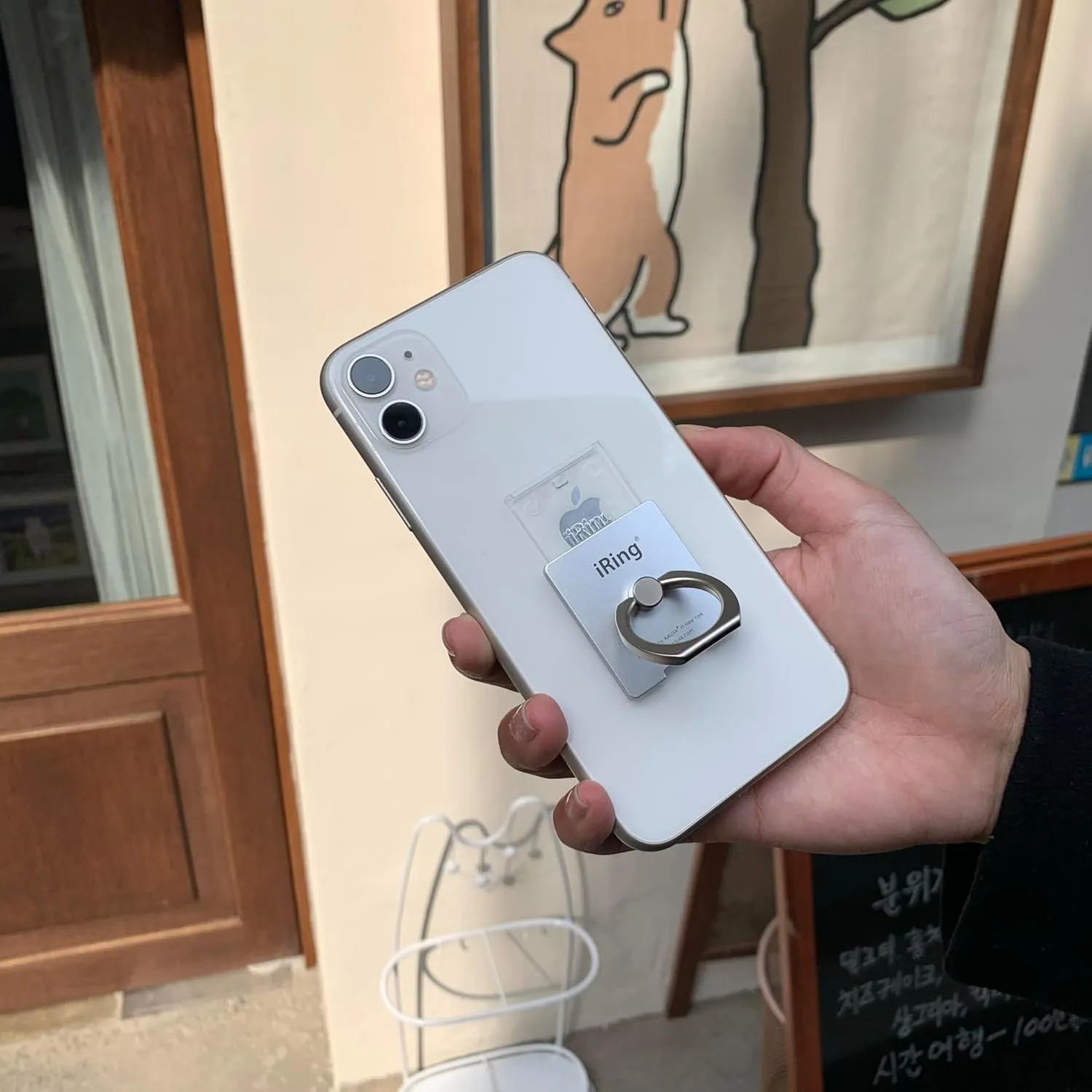 iRing Link, Made in Korea, Wireless Charging Friendly Phone Holder - Cell Phone Ring Grip Finger Holder and Stand Compatible with iPhone, Galaxy, and Other Smartphones(Pearl White)