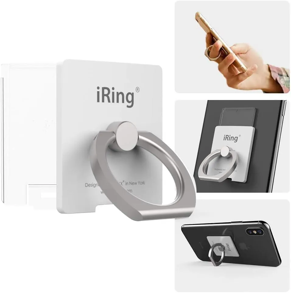 iRing Link, Made in Korea, Wireless Charging Friendly Phone Holder - Cell Phone Ring Grip Finger Holder and Stand Compatible with iPhone, Galaxy, and Other Smartphones(Pearl White)