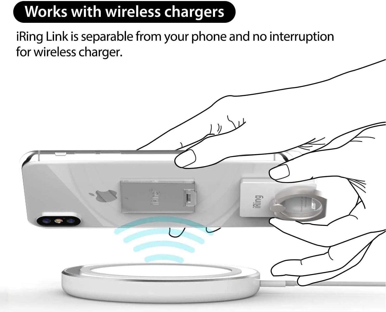 iRing Link, Made in Korea, Wireless Charging Friendly Phone Holder - Cell Phone Ring Grip Finger Holder and Stand Compatible with iPhone, Galaxy, and Other Smartphones(Pearl White)