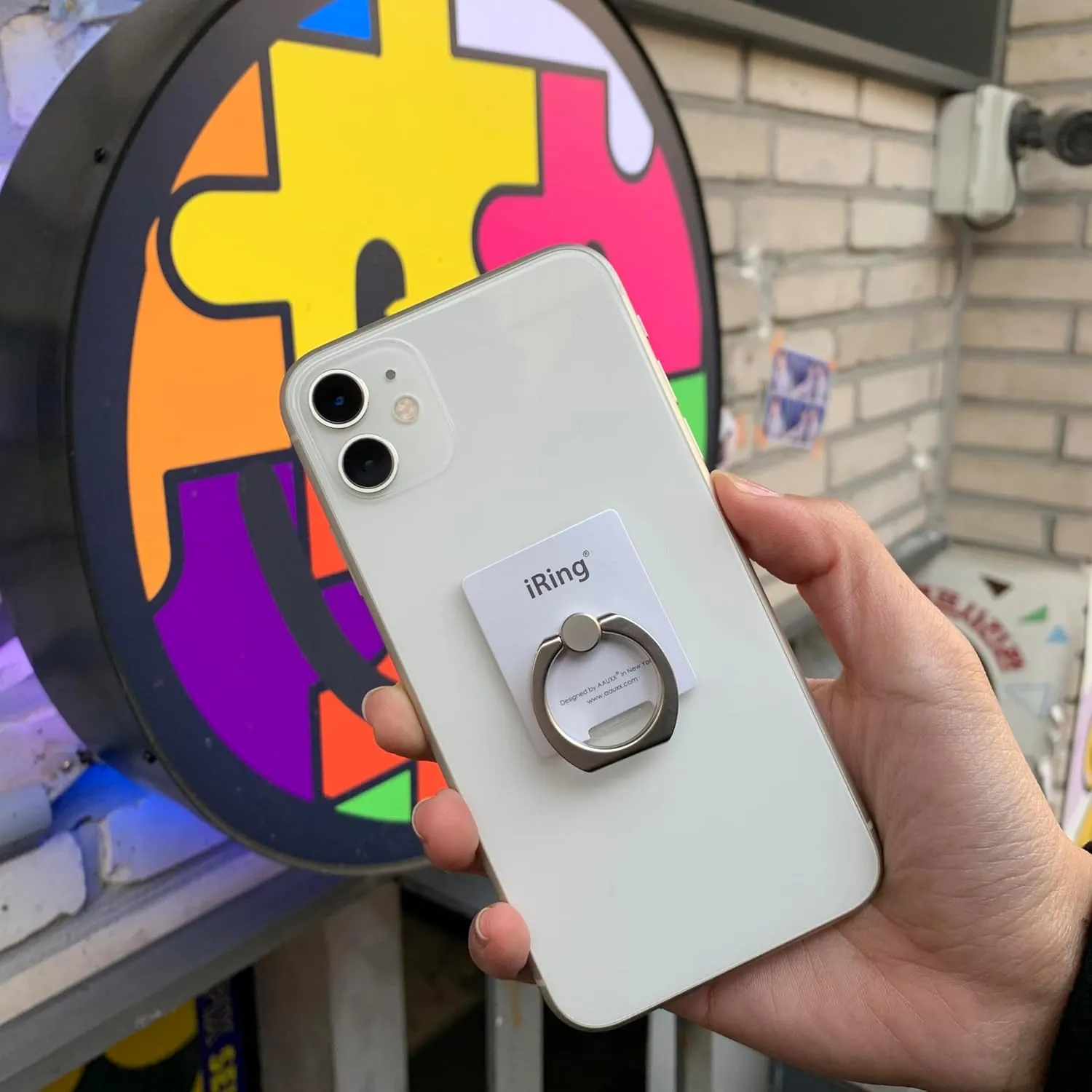 iRing Link, Made in Korea, Wireless Charging Friendly Phone Holder - Cell Phone Ring Grip Finger Holder and Stand Compatible with iPhone, Galaxy, and Other Smartphones(Pearl White)