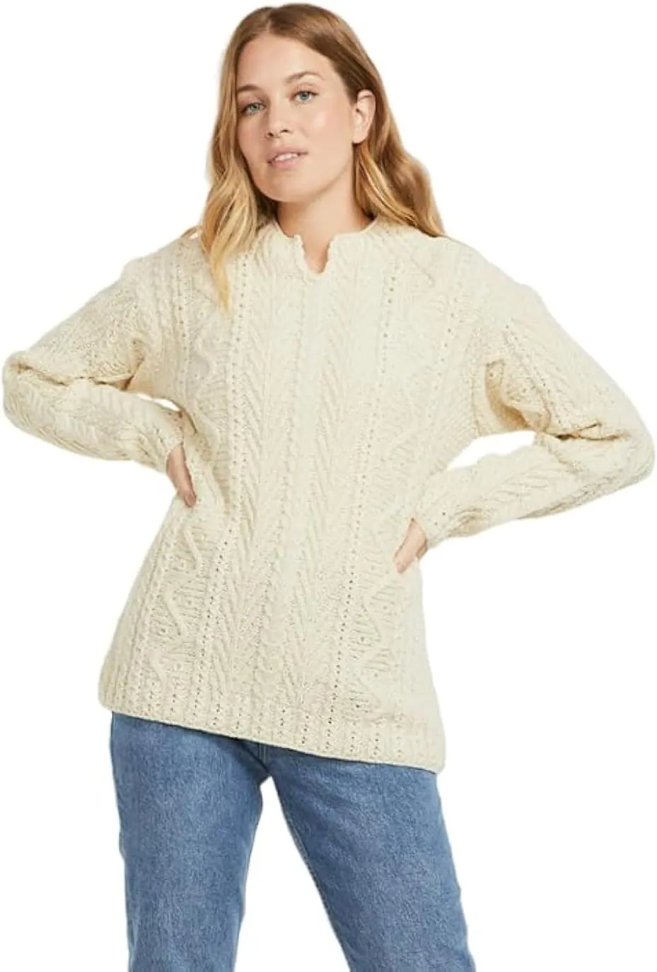 Irish 100% Merino Wool Keyhole Sweater for Women