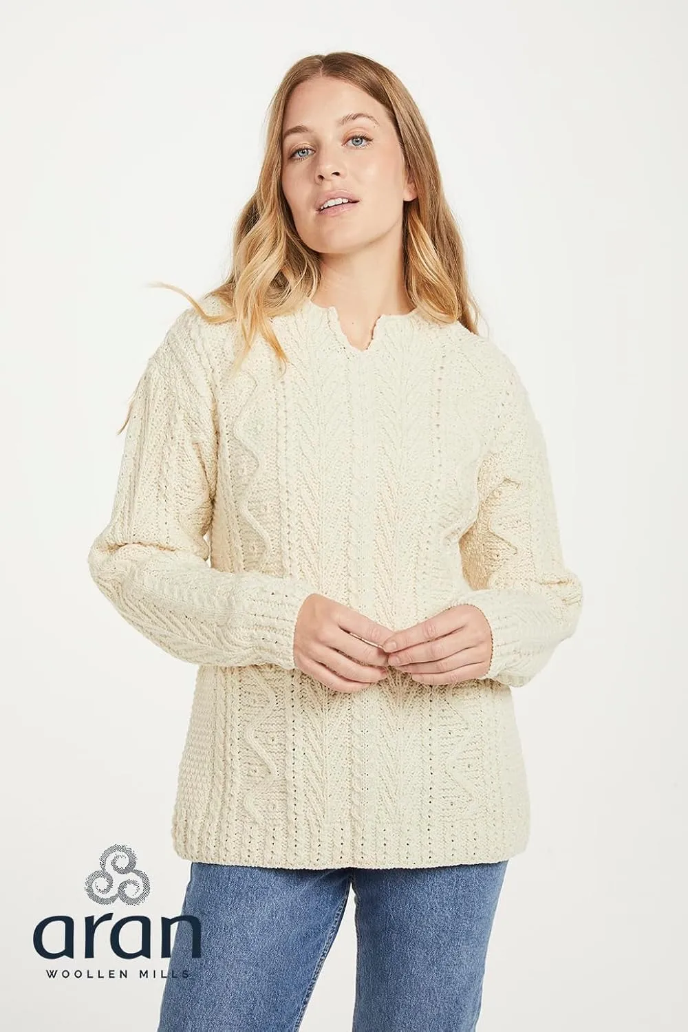 Irish 100% Merino Wool Keyhole Sweater for Women