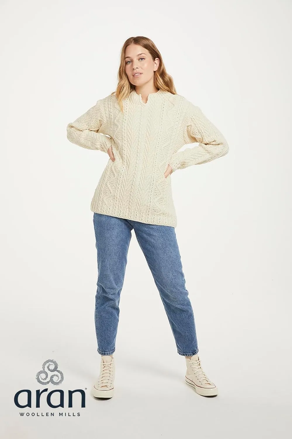 Irish 100% Merino Wool Keyhole Sweater for Women