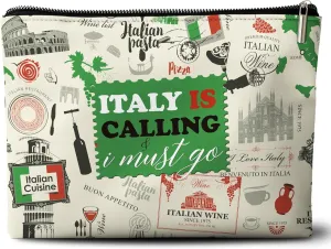 Italy Travel Gifts Bag, Italy is Calling I Must Go, Retro Stamp Italy Organizer Bag. 10x7 Inches