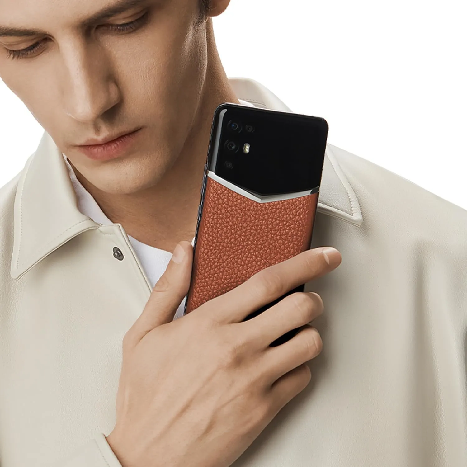 iVERTU Calfskin 5G Phone, Unlocked Smartphone, Secure Encrypted, 64MP Camera, 12 512G, 120Hz FHD (1080 * 2400) OLED Display, Dual SIM, Fast Charge (Caramel Brown)