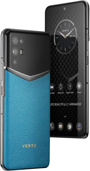 iVERTU Calfskin 5G Phone, Unlocked Smartphone, Secure Encrypted, 64MP Camera, 12 512G, 120Hz FHD (1080 * 2400) OLED Display, Dual SIM, Fast Charge (Lake Blue)