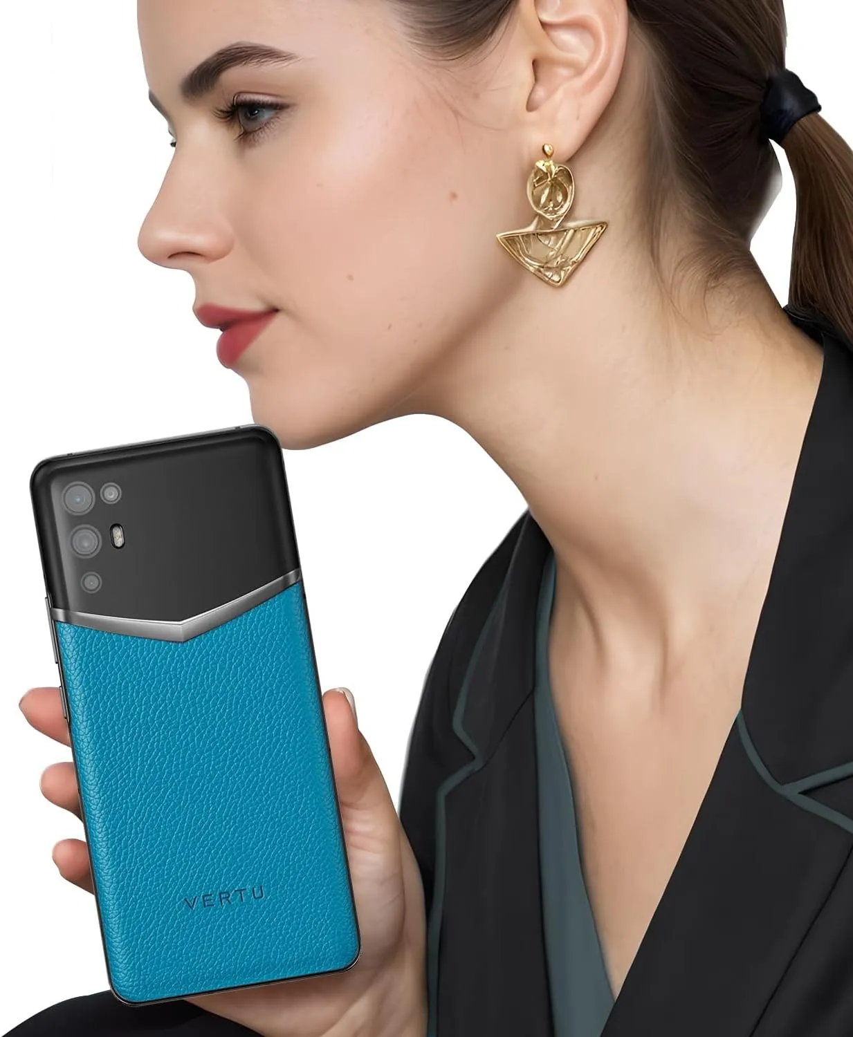 iVERTU Calfskin 5G Phone, Unlocked Smartphone, Secure Encrypted, 64MP Camera, 12 512G, 120Hz FHD (1080 * 2400) OLED Display, Dual SIM, Fast Charge (Lake Blue)
