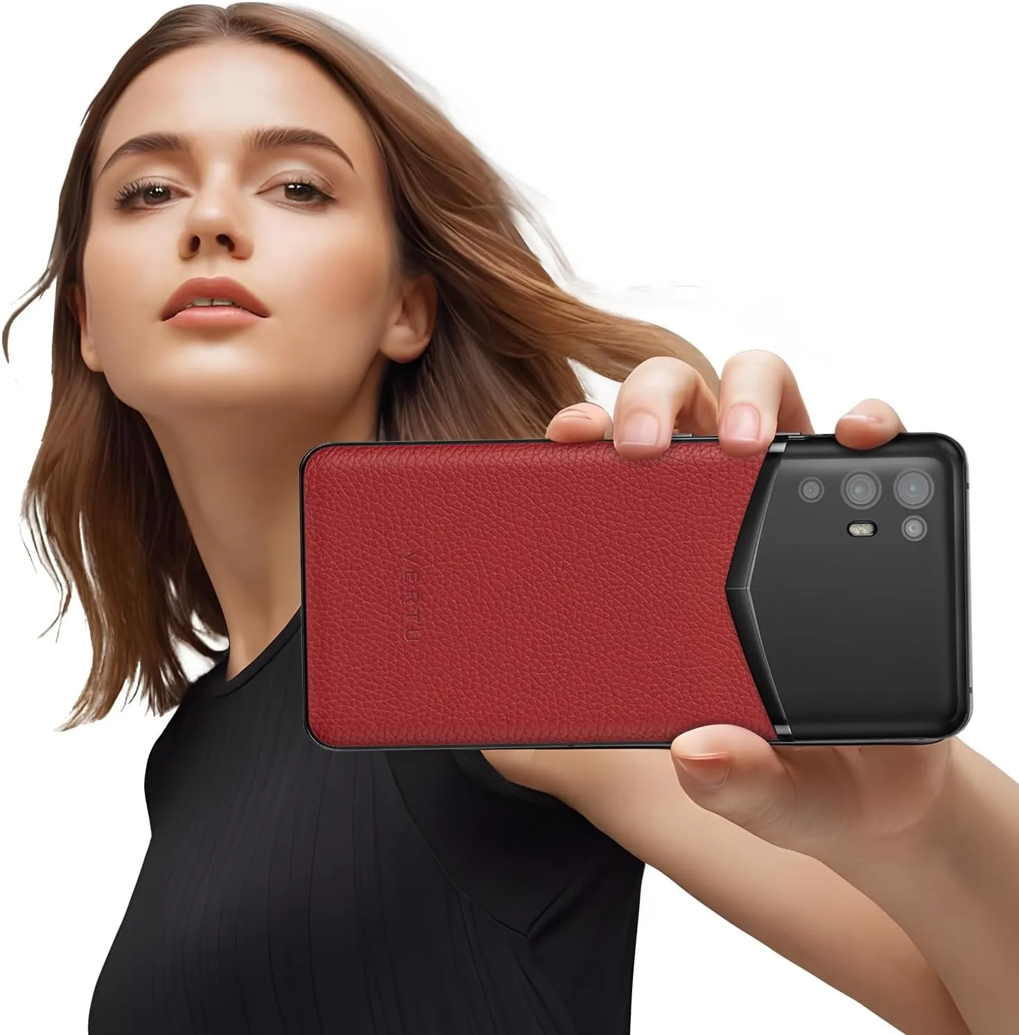 iVERTU Calfskin 5G Phone, Unlocked Smartphone, Secure Encrypted, 64MP Camera, 12 512G, 120Hz FHD (1080 * 2400) OLED Display, Dual SIM, Fast Charge (Raspberry Red)