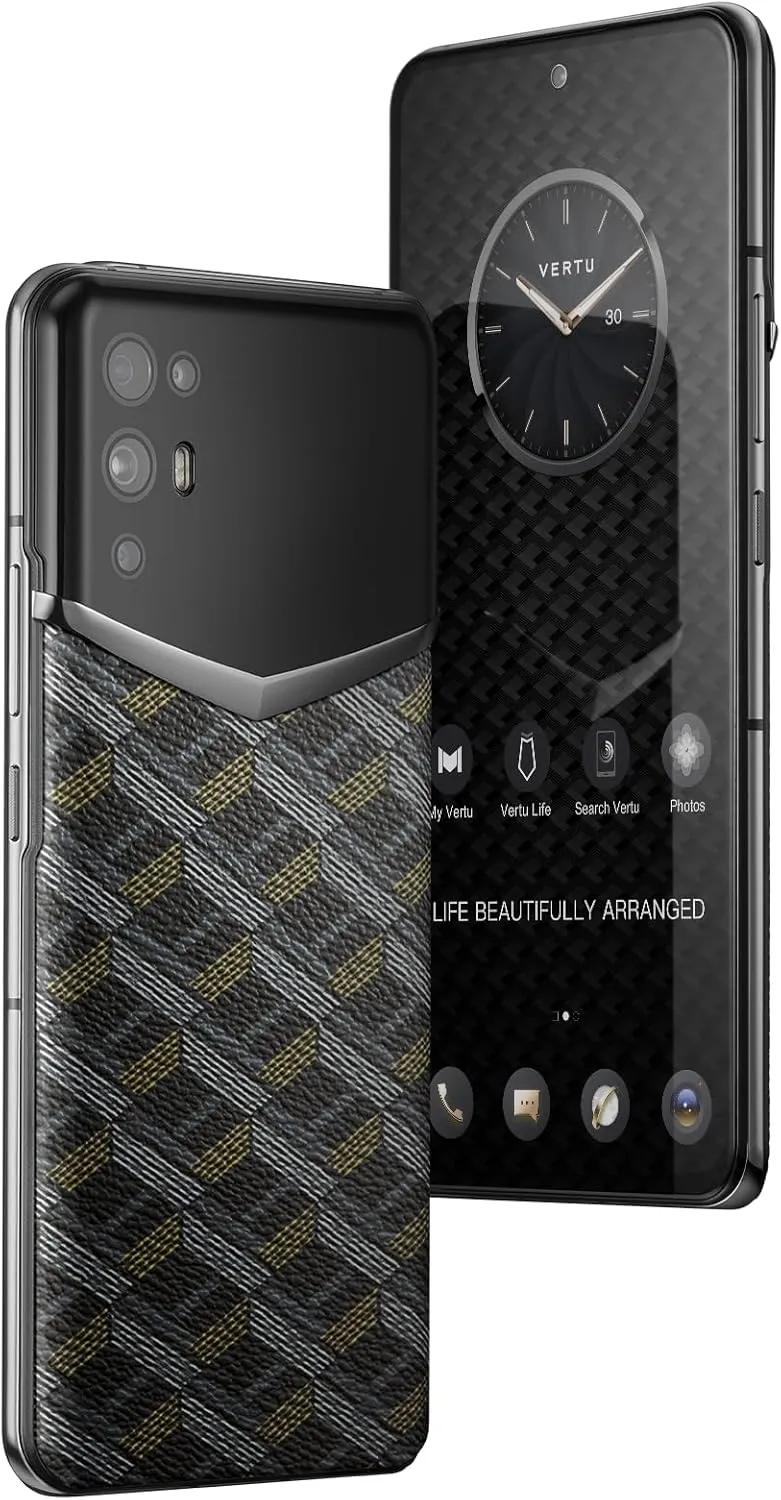 iVERTU Old Style Calfskin 5G Phone, Unlocked Smartphone, Secure Encrypted, 64MP Camera, 12 512G, 120Hz FHD (1080 * 2400) OLED Display, Dual SIM, Fast Charge (Black&Gold)