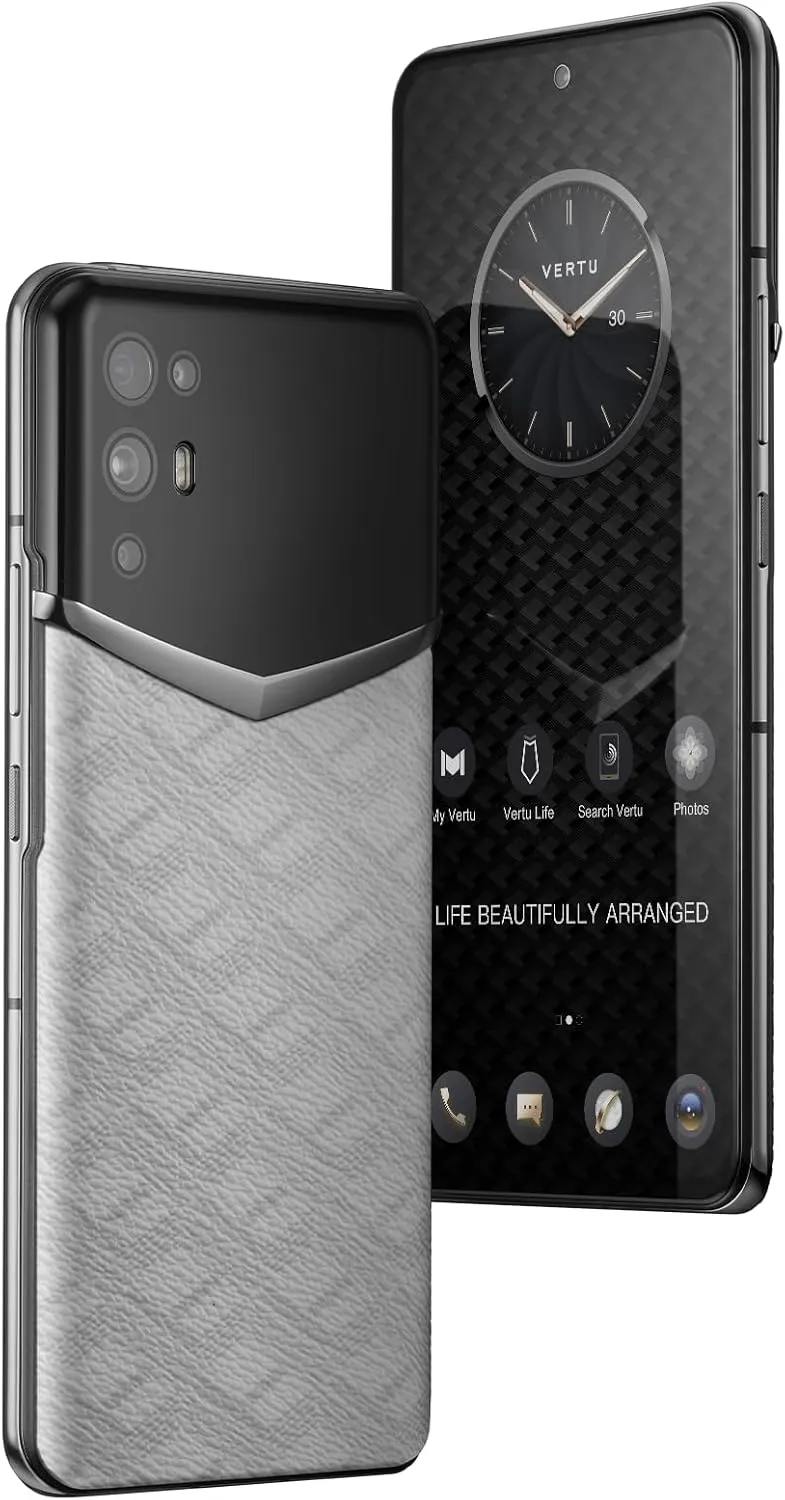 iVERTU Old Style Calfskin 5G Phone, Unlocked Smartphone, Secure Encrypted, 64MP Camera, 12 512G, 120Hz FHD (1080 * 2400) OLED Display, Dual SIM, Fast Charge (White)