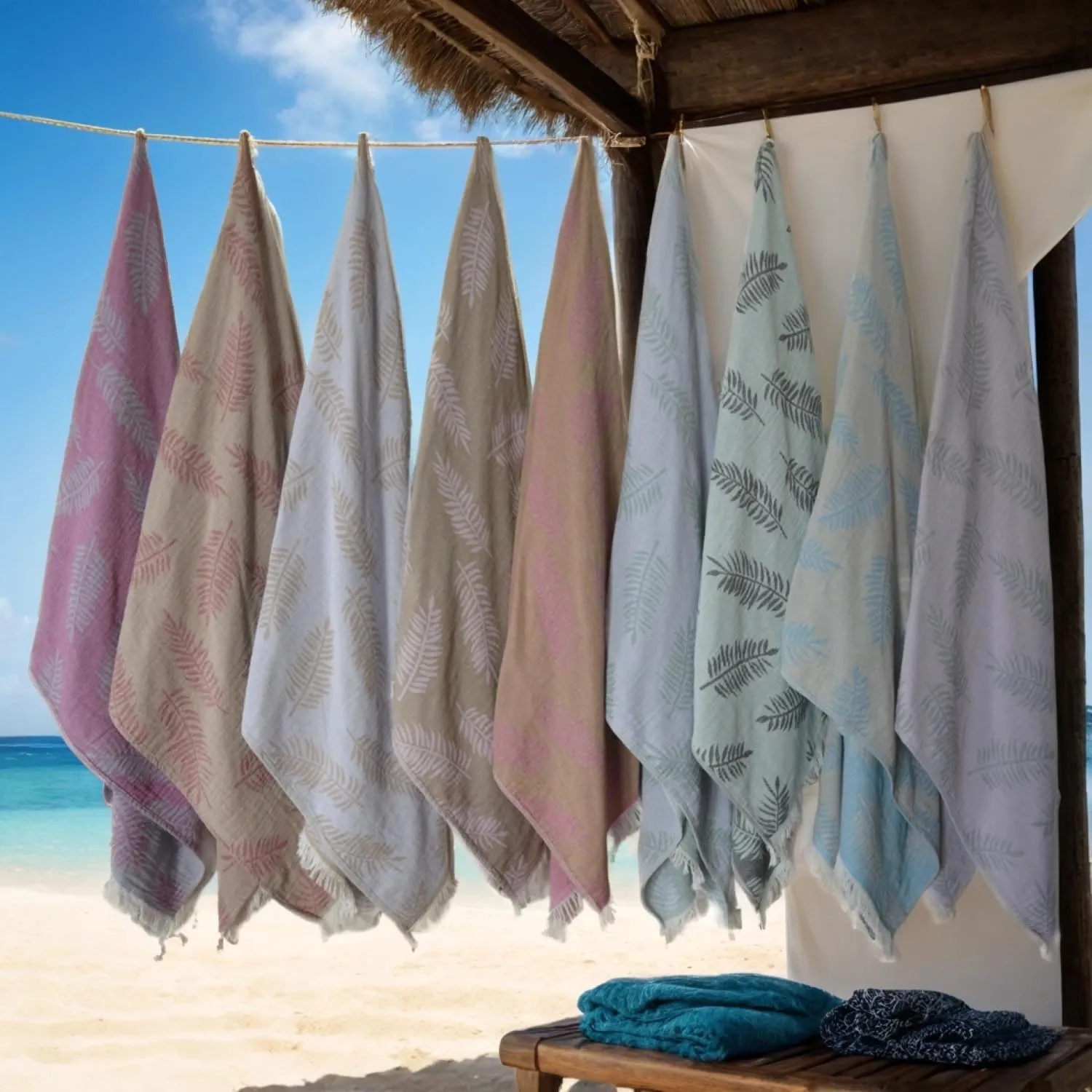 Jacquard Turkish Beach Towels, Sand Free, Extra Large, 100% Cotton - Fast Drying, Packable with Travel Bag, Leaf Pattern Reversible Peshtemal for Beach, Pool, Gym, Yoga, Bath and SPA (Serenade)