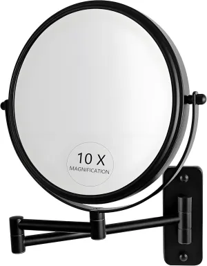 JANEEVA 8" Wall Mounted Makeup Mirror, 1X/10X Magnifying Mirror with 360° Extendable Arm, Double Sided Bathroom Vanity Mirror for Man & Woman (Matte Black)