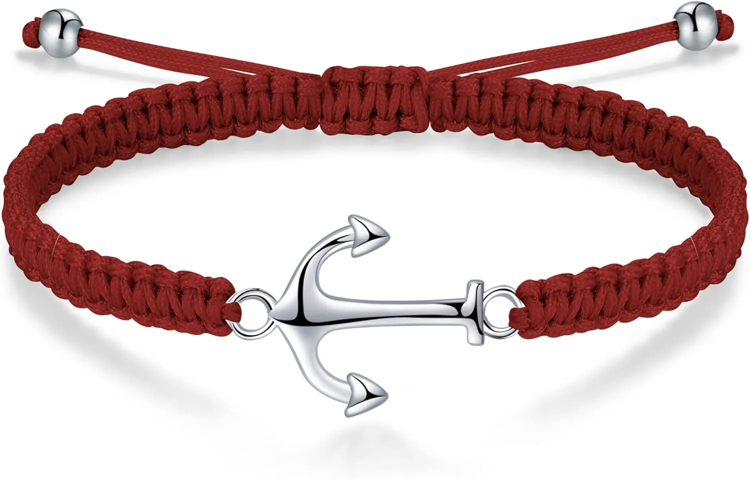 J.Endéar Anchor Bracelet for Women Men, String Rope Bracelet Handmade Braided Adjustable, Sterling Silver 925 Anchor Jewelry Sailor Gift for Unisex, Marron