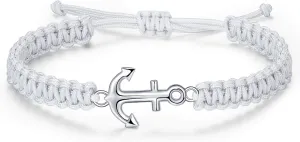 JENDEAR SHINE Anchor Bracelet for Men, Adjustable Hand Braided Rope Bracelet, Nautical Surf Summer Jewelry Gifts for Men