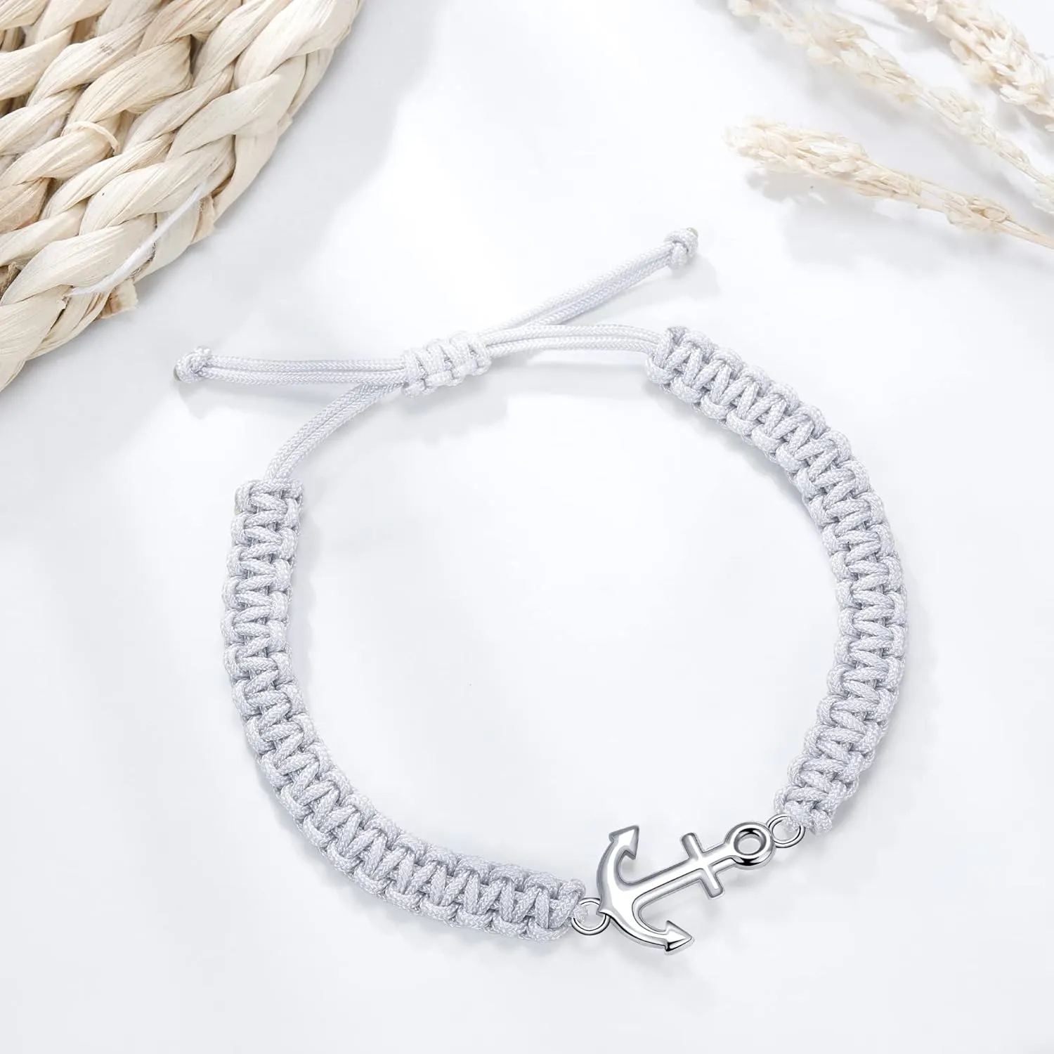 JENDEAR SHINE Anchor Bracelet for Men, Adjustable Hand Braided Rope Bracelet, Nautical Surf Summer Jewelry Gifts for Men