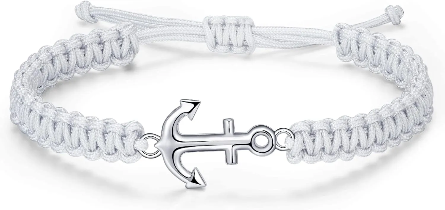 JENDEAR SHINE Anchor Bracelet for Men, Adjustable Hand Braided Rope Bracelet, Nautical Surf Summer Jewelry Gifts for Men