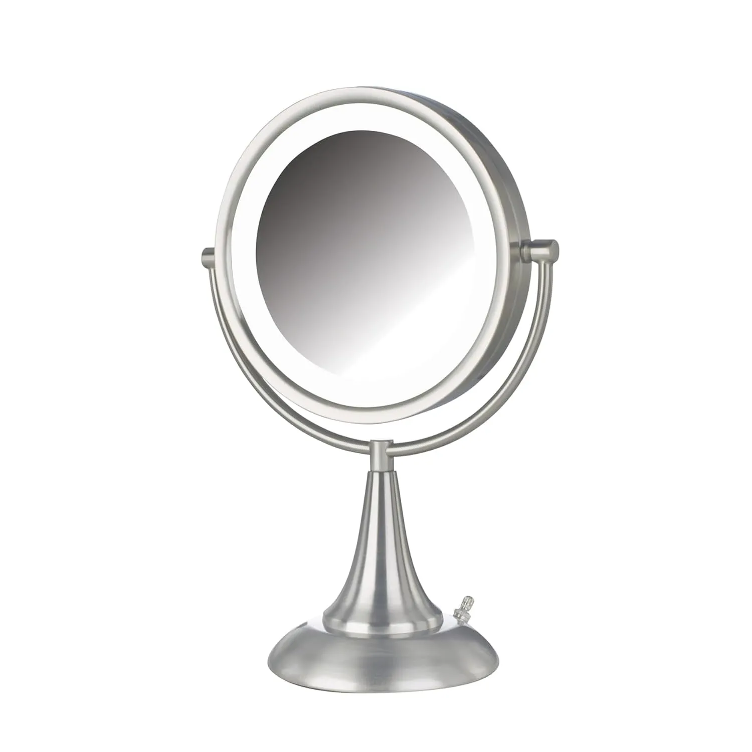 JERDON Lighted Tabletop Makeup Mirror - Halo Lighted Makeup Mirror with 1X and 8X Magnification in Nickel Finish - 8.5-Inch Diameter Vanity Mirror - Model HL8510NL