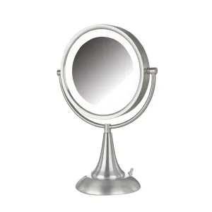 JERDON Lighted Tabletop Makeup Mirror - Halo Lighted Makeup Mirror with 1X and 8X Magnification in Nickel Finish - 8.5-Inch Diameter Vanity Mirror - Model HL8510NL