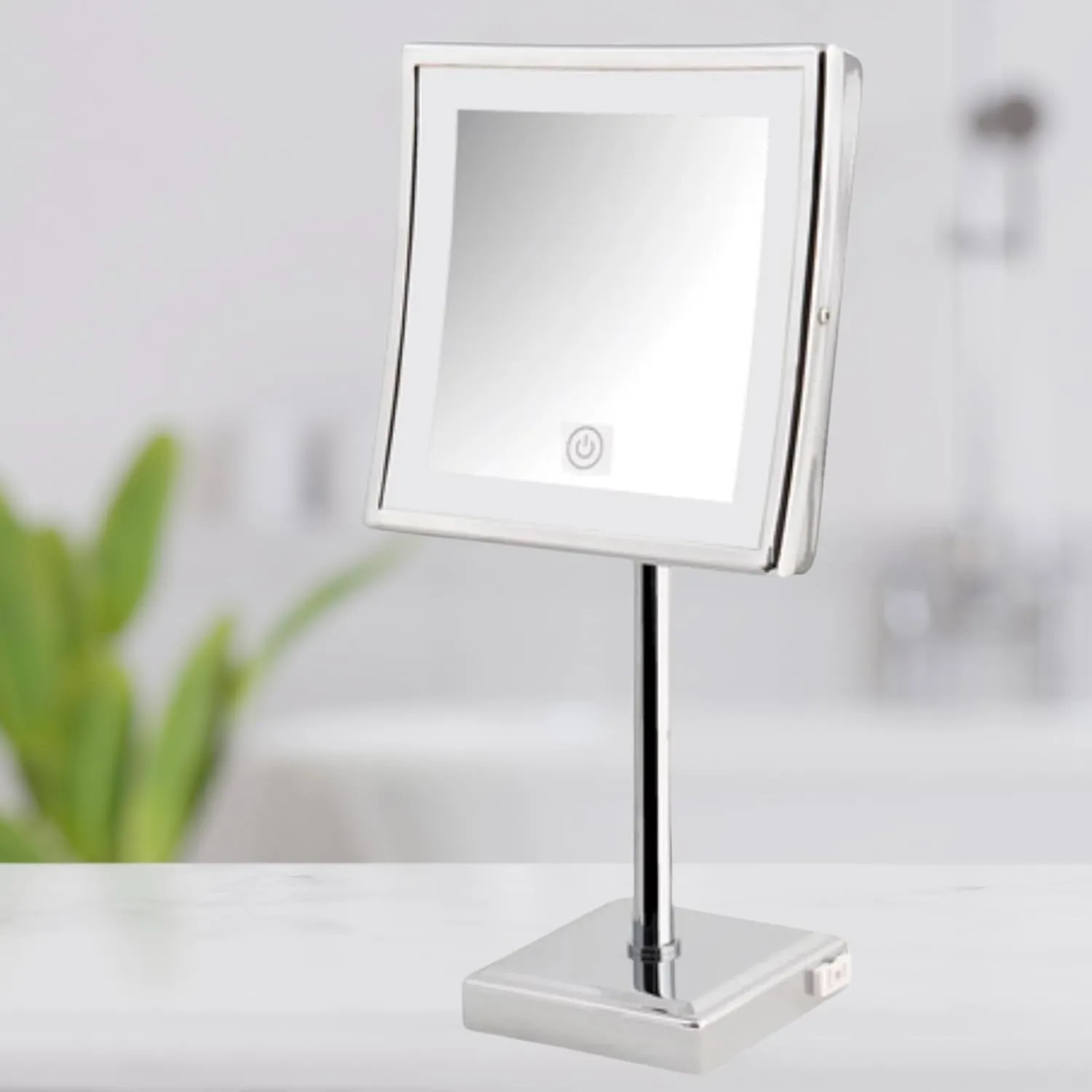 JERDON Lighted Tabletop Makeup Mirror - Makeup Mirror with 5X Magnification in Chrome Finish - 8-inch by 8-inch Vanity Mirror with Variable Lighting- Model JRT880CL