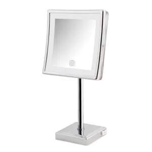 JERDON Lighted Tabletop Makeup Mirror - Makeup Mirror with 5X Magnification in Chrome Finish - 8-inch by 8-inch Vanity Mirror with Variable Lighting- Model JRT880CL
