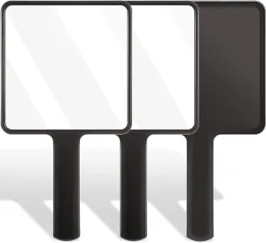 Jetec 3 Pieces Handheld Square Mirror with Handle Small Black Makeup Handheld Hairdressing Mirror for Face Makeup Portable Travel Vacation Home and Salon