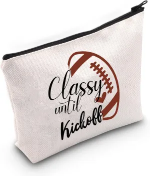JNIAP Football Themed Gift Football Lover Player Cosmetic Bag Classy Until Kickoff Football Mom Teams Makeup Pouch For Women（Kickoff）