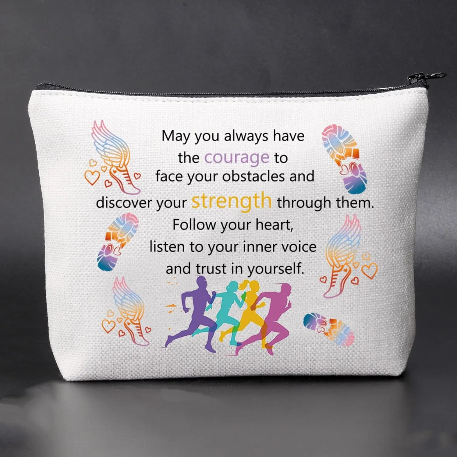 JNIAP Running Lover Cosmetic Bag Marathon Runner Gift Cross Country Track Makeup Pouch Track And Field Coach Teams Gift(May you always have the courage)