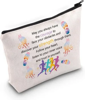 JNIAP Running Lover Cosmetic Bag Marathon Runner Gift Cross Country Track Makeup Pouch Track And Field Coach Teams Gift(May you always have the courage)