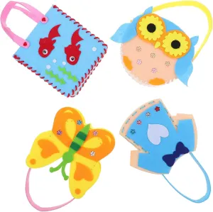 jojofuny 4Pcs DIY Handbag Making Kit for Non Woven Craft with Butterfly Clothes Owl Fish Designs Fun Interactive Sewing Activity for Boys