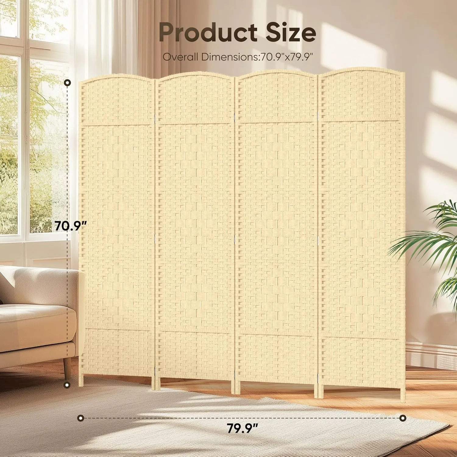 JOSTYLE Room Divider Wall 4 Panel 6FT Room Divider Panel, Privacy Divider Screen for Room Separation, Folding Parition Screen Freestanding for Bedroom Home Office Restaurant, Ivory White