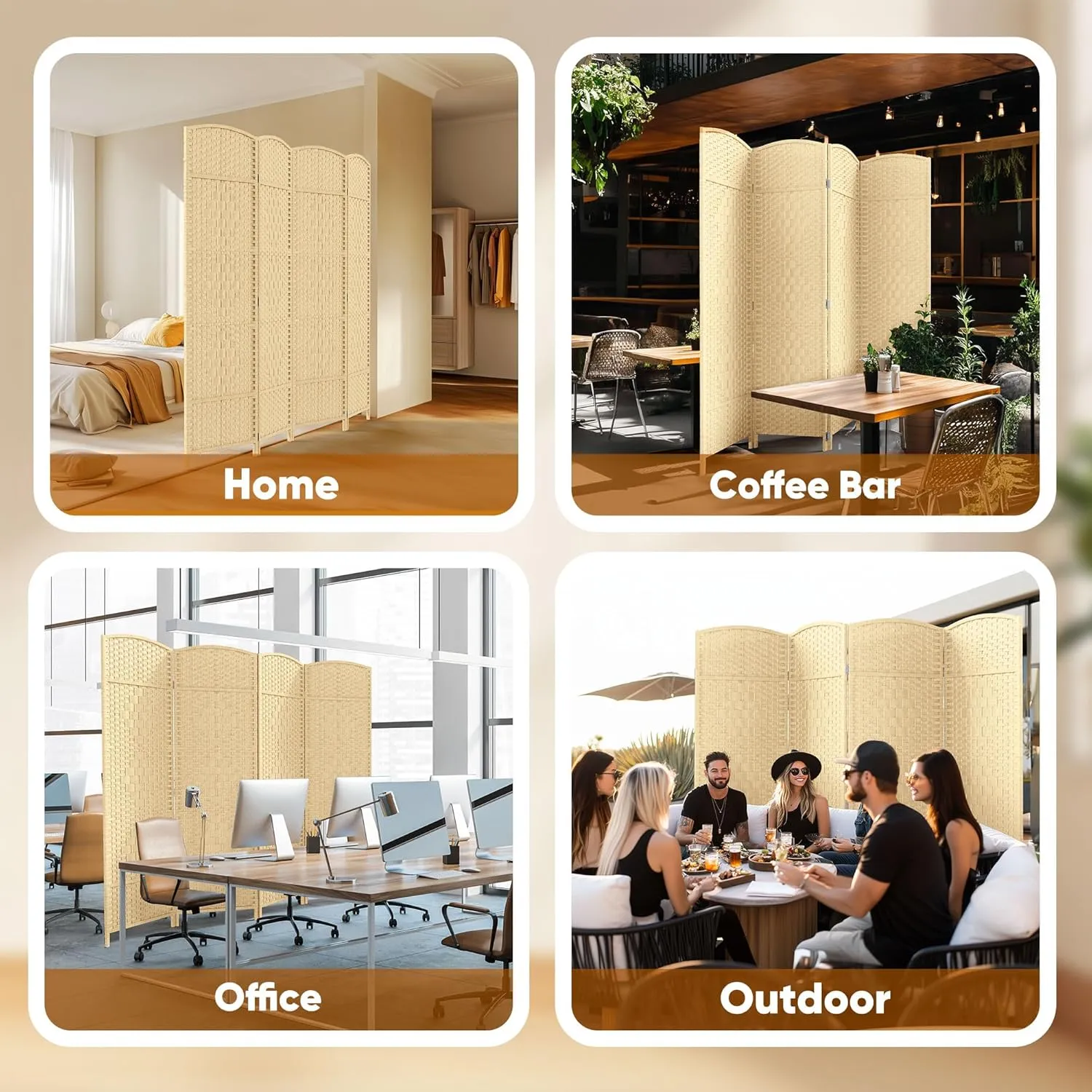 JOSTYLE Room Divider Wall 4 Panel 6FT Room Divider Panel, Privacy Divider Screen for Room Separation, Folding Parition Screen Freestanding for Bedroom Home Office Restaurant, Ivory White
