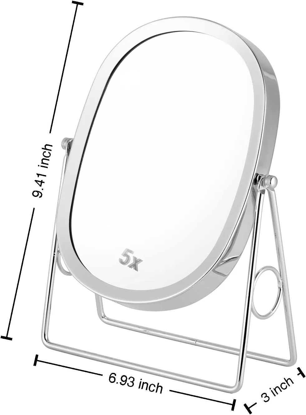 JOYOEIKON Classic Dual Sided 5X and 1X Magnifying Makeup Mirror and Tabletop Standing 360° Rotation Vanity Mirror,Desktop Cosmetic Mirror (Chrome)