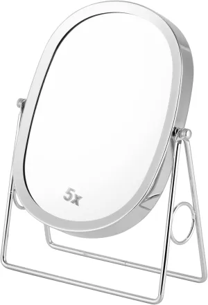 JOYOEIKON Classic Dual Sided 5X and 1X Magnifying Makeup Mirror and Tabletop Standing 360° Rotation Vanity Mirror,Desktop Cosmetic Mirror (Chrome)