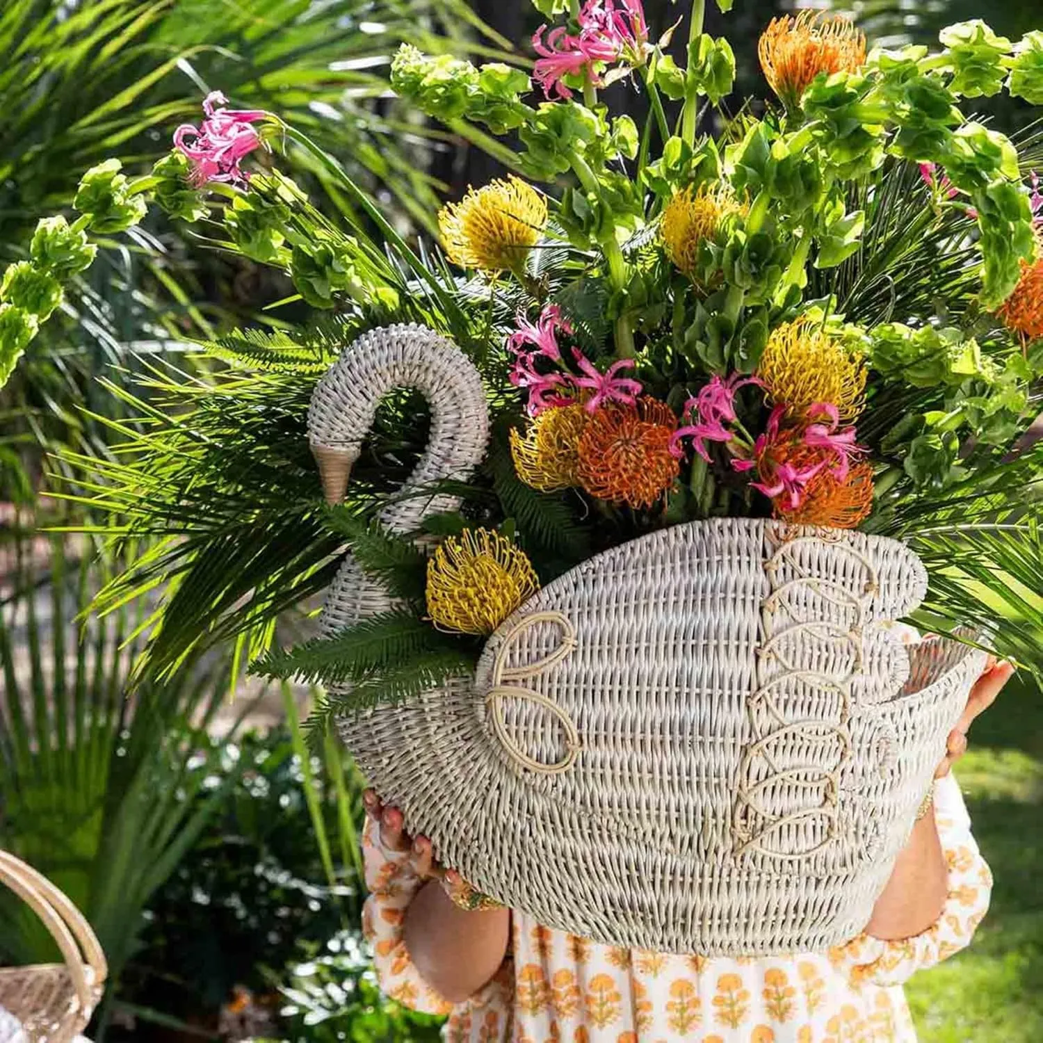 Juliska Provence Rattan Swan Basket - Whitewash