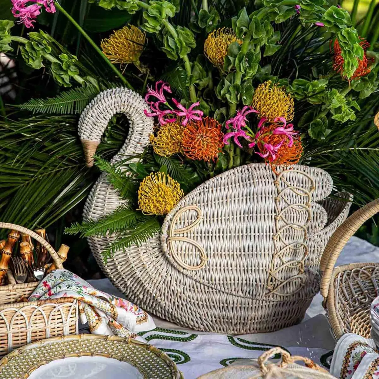 Juliska Provence Rattan Swan Basket - Whitewash