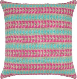 Jute, Hemp and Cotton Vibrant Double Sided Throw Pillow Cover 20x20 Inch Handwoven, Luxurious and Fashionable 1 Piece, Teal, Pink and Beige, Artisan-Support, Natural & Breathable