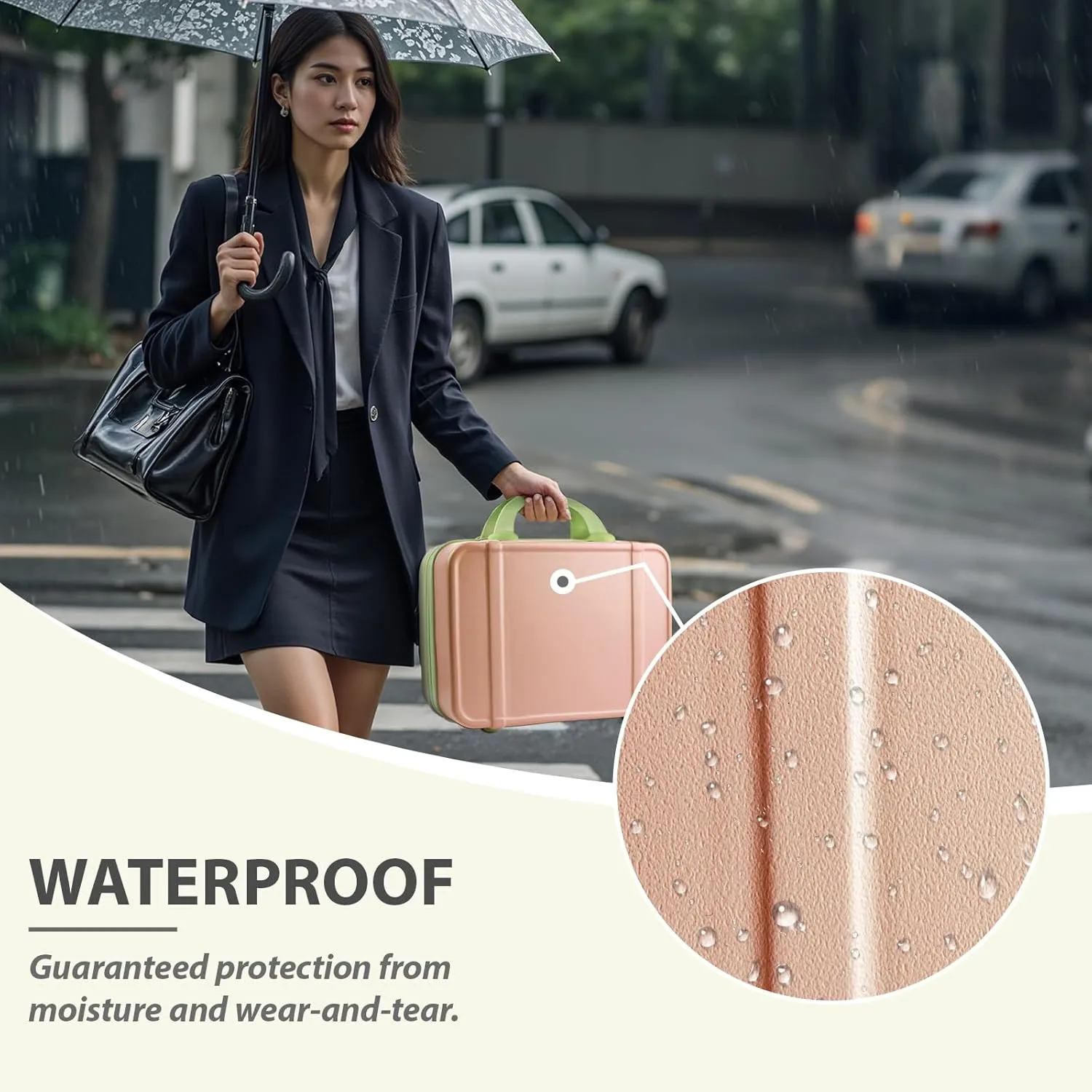 JZRSuitcase 13 Inch Hard Shell Portable Makeup Case Travel Cosmetic Organizer with Elastic Bands, Mini Carry-On ABS Toiletry Bag for Women