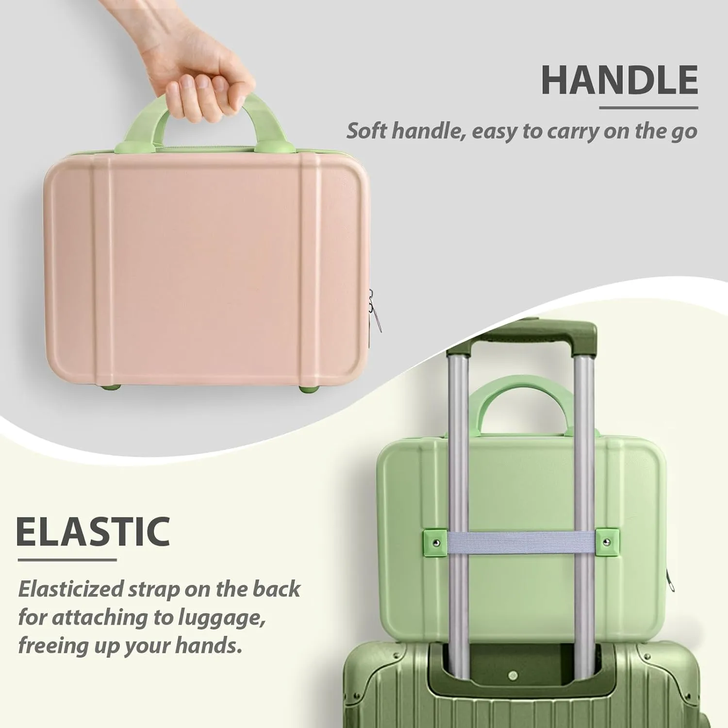JZRSuitcase 13 Inch Hard Shell Portable Makeup Case Travel Cosmetic Organizer with Elastic Bands, Mini Carry-On ABS Toiletry Bag for Women