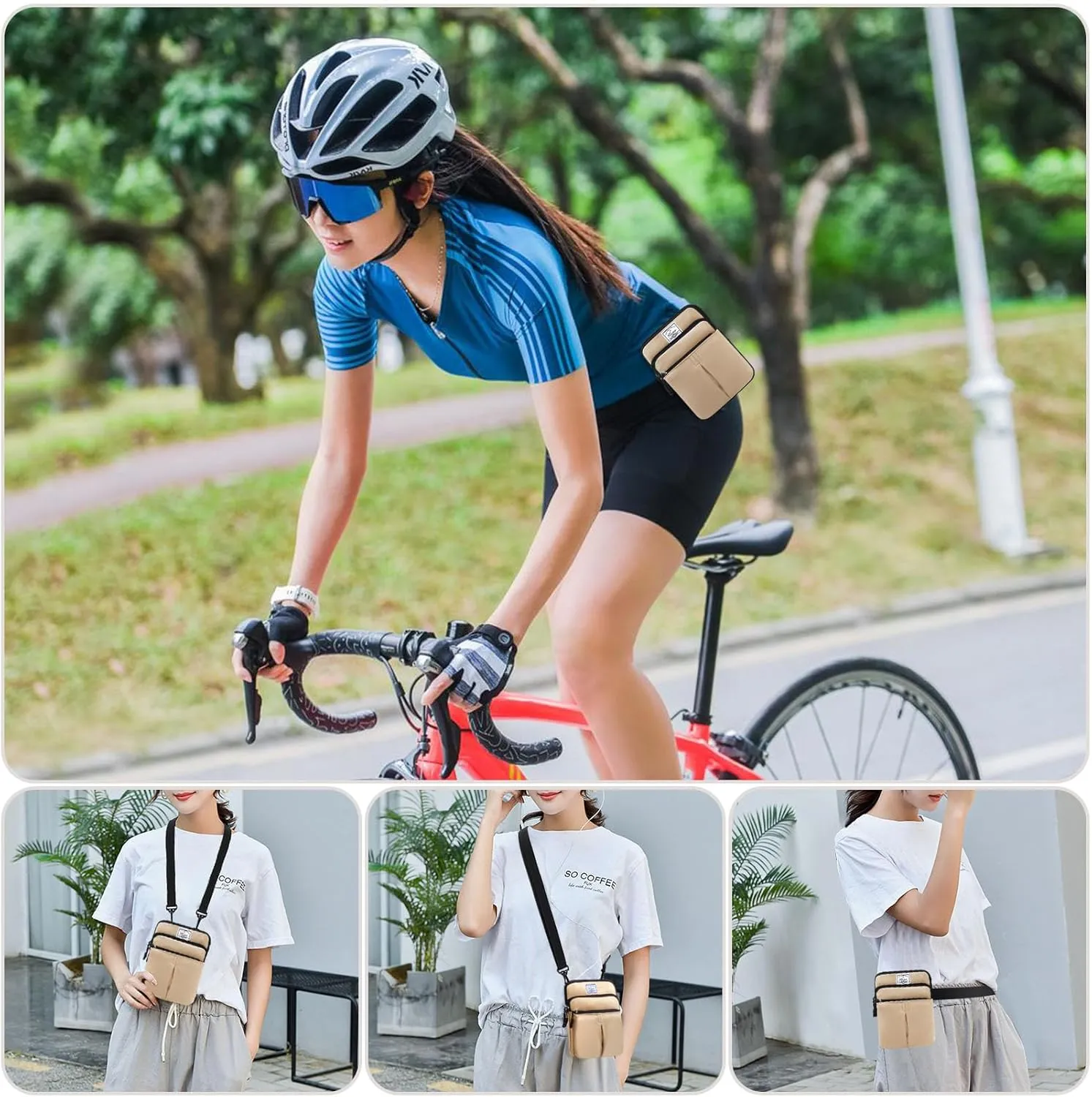 KAMO Multifunction Phone Bag One Shoulder Phone Waist Bag Diagonal Cross Bag Smart Phone Case Outdoor Bag Triple Zip Hipster Crossbody Purse for Women & Men